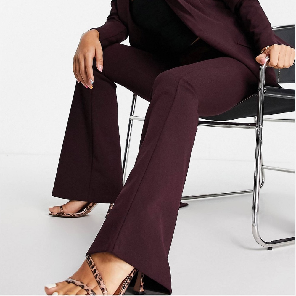ASOS DESIGN Petite jersey suit kickflare pants in wine